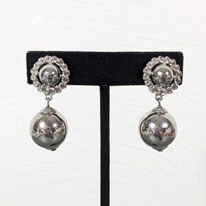 Vintage Silver Tone Round Ball Dangle Clip‎ On Earrings MCM